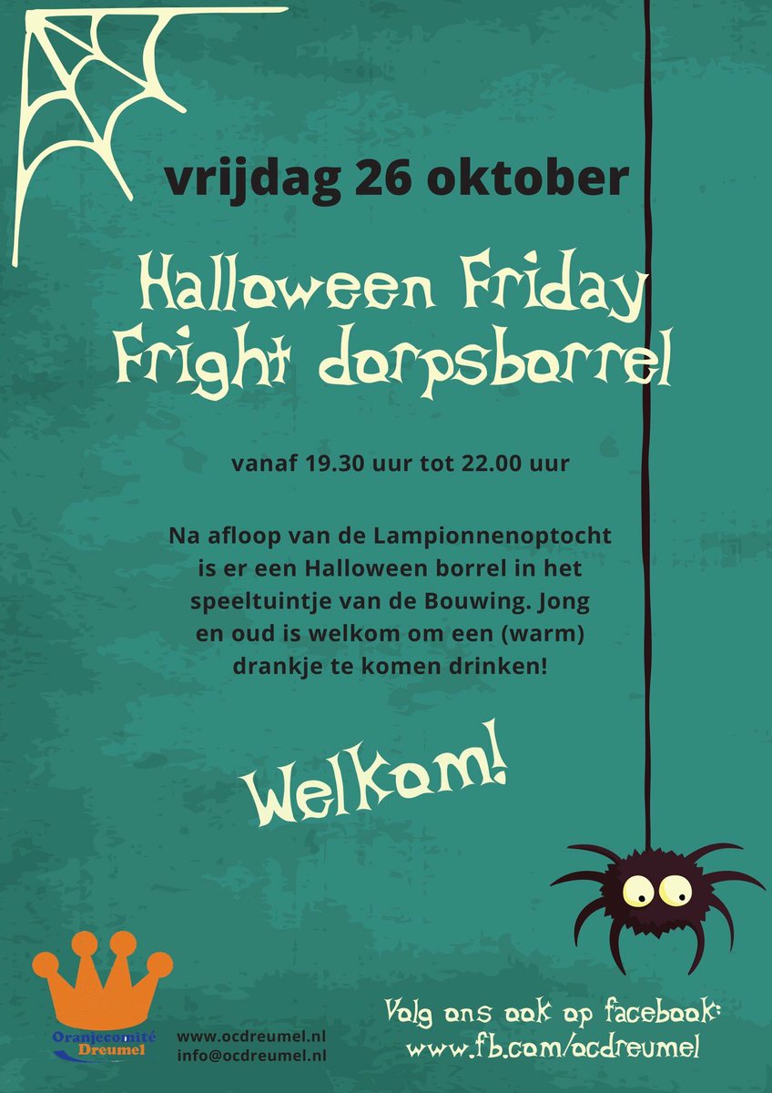 Zin in een gezellige #dorpsborrel in #Halloween sfeer? Jong en oud is van harte welkom! Vrijdag 26 oktober, vanaf 19.30 uur #Dreumel