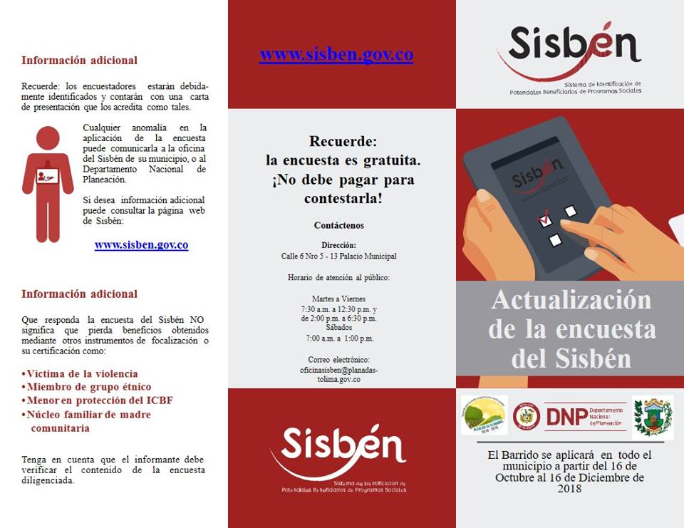 Hasta el 16 de Diciembre se estará realizando visitas a todas las viviendas del municipio para encuestar los hogares con el fin de actualizar la información del Sisben IV. En la Emisora Comunitaria se estará informando diariamente el cronograma de visitas por barrios y veredas.