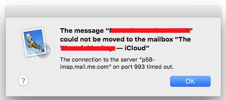 iDavidMartin's tweet photo. @AppleSupport I have rebooted and overtime I try to move messages I get this error (this is 1 min ago) and sending takes very long. Ideas? https://t.co/xMLOOgzN4J
