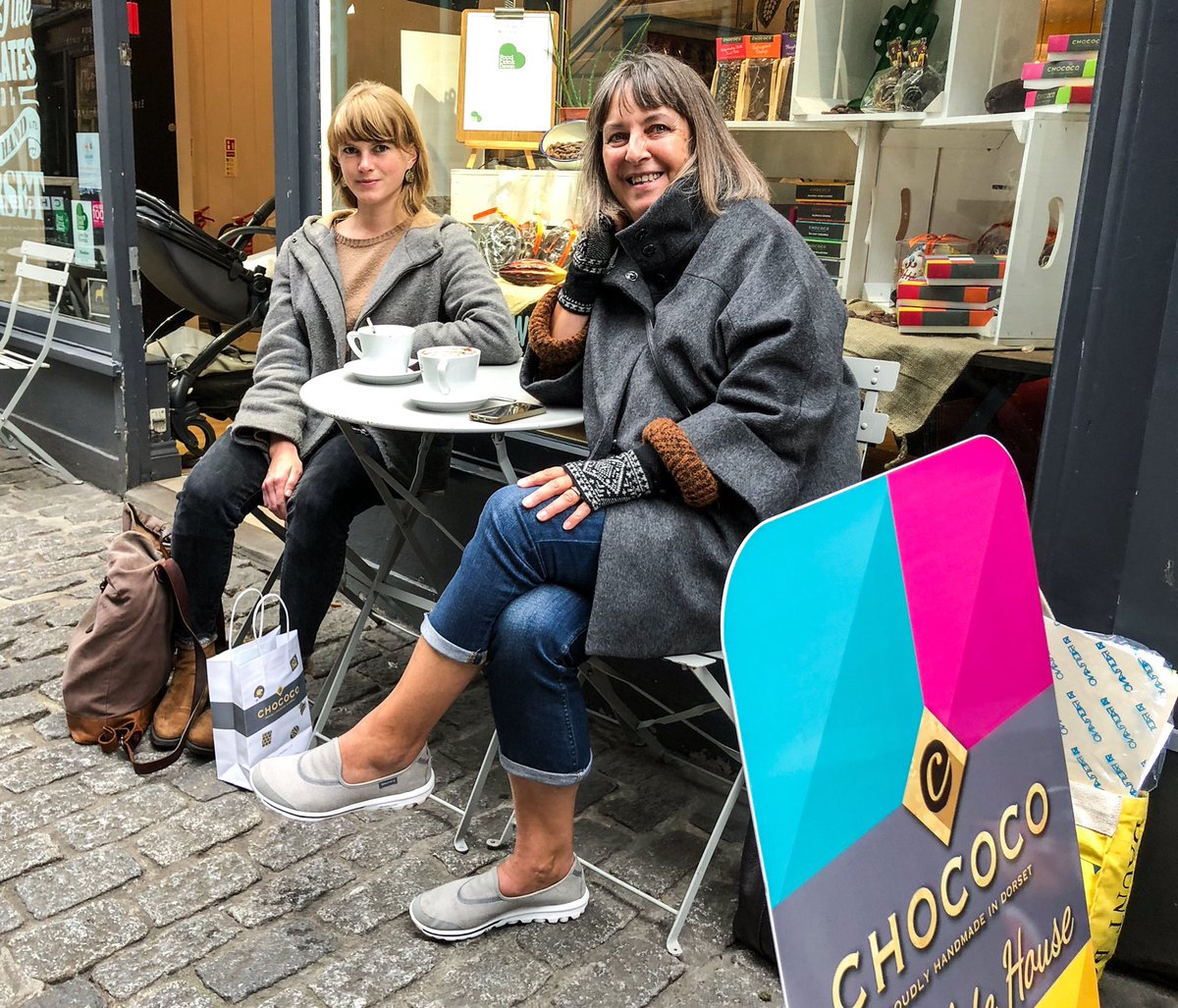 exetremewriting's tweet photo. It’s been great having @EmmaShoard with us at the festival today. Earlier, she took a break with Festival curator @EllieGrahamPeet at @Chococoexe https://t.co/vgCgUHVKgp