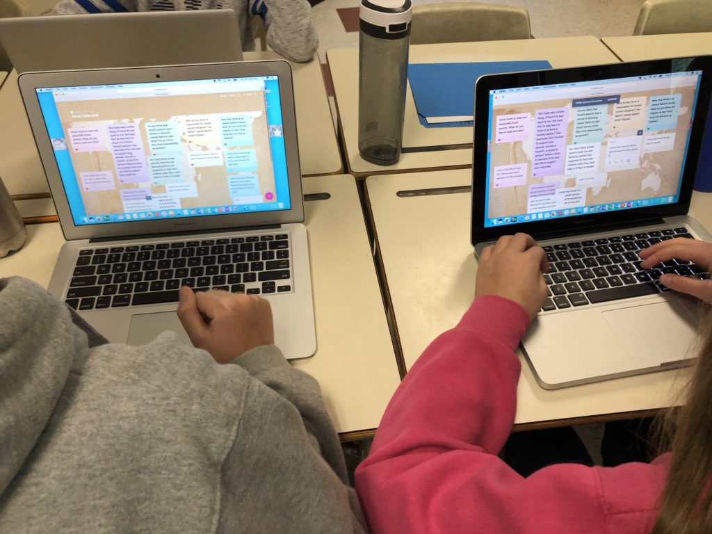 Using padlet for the first time to reflect on questions related to our novel #AmalUnbound. “I would rather do this instead of writing”-SS, “I thought this was good because we all got to hear each others’ ideas”-AS, “This made me more comfortable”-KL. #FCSinspired
