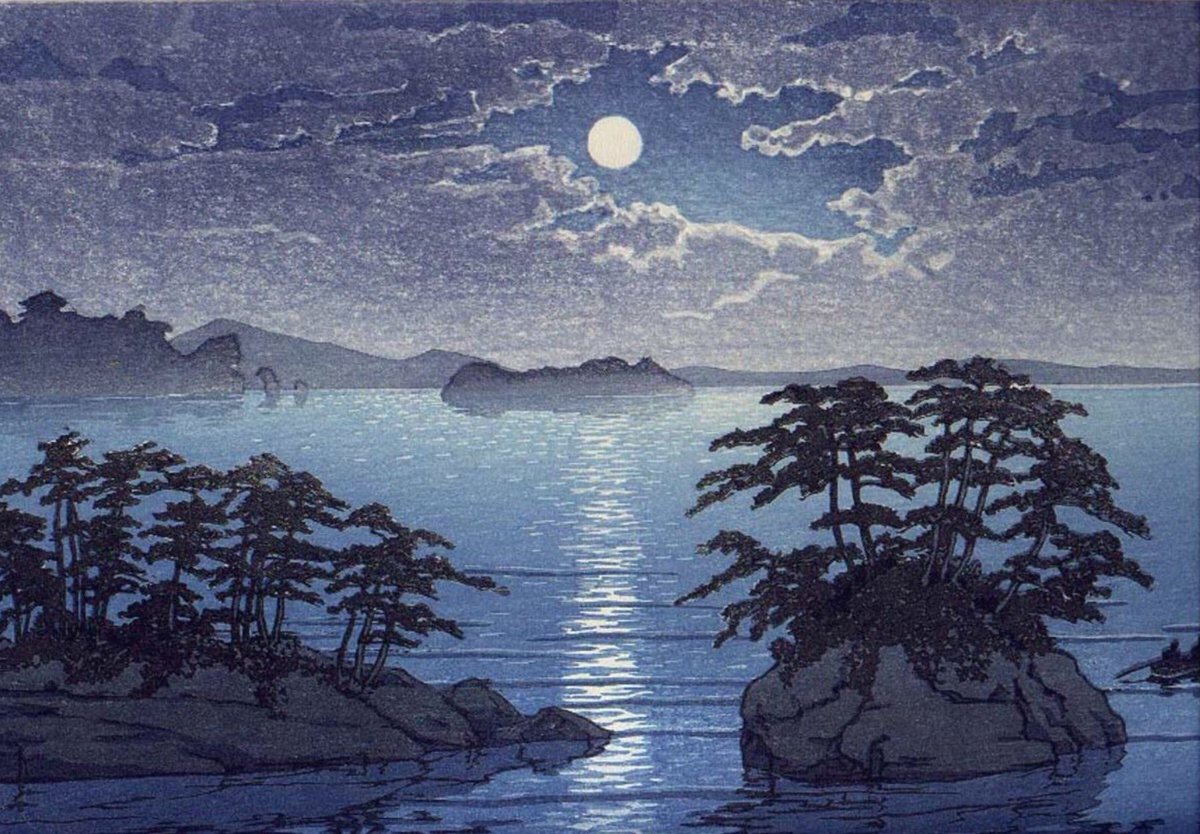 quirkiebird's tweet image. ✨ Night All ✨💫

Kawase Hasui
Futago Island - Moonlight at Matsushima