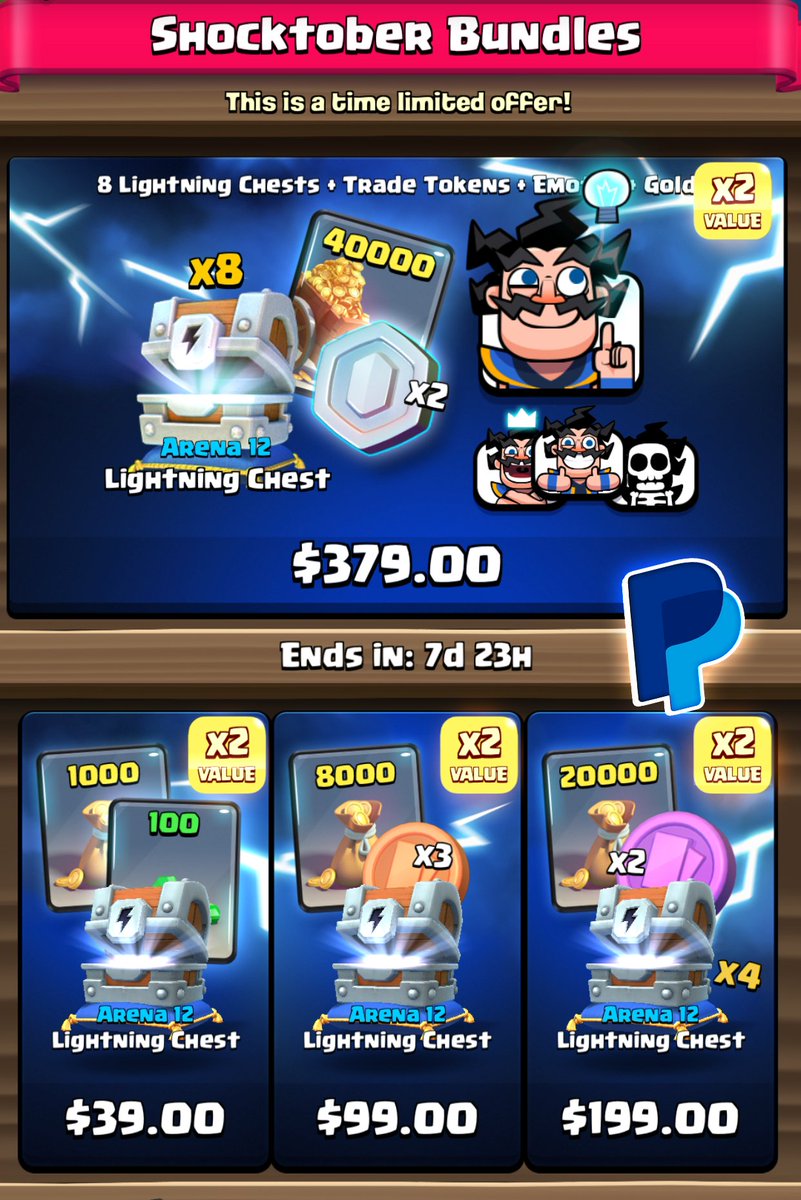 SORTEO NUEVAS OFERTAS🤩⚡️
Vía PayPal🤪

COFRES RELÁMPAGO⚡️ + TOKENS + ORO Y MÁS!!!

 Requisitos🔥🔥
   ➖Dar RT
   ➖Seguir a @1daniel197
   ➖Seguir en instagram.com/daniel_197_cr/
   ➖Seguirme!

El sorteo acaba el 31/10!🤑