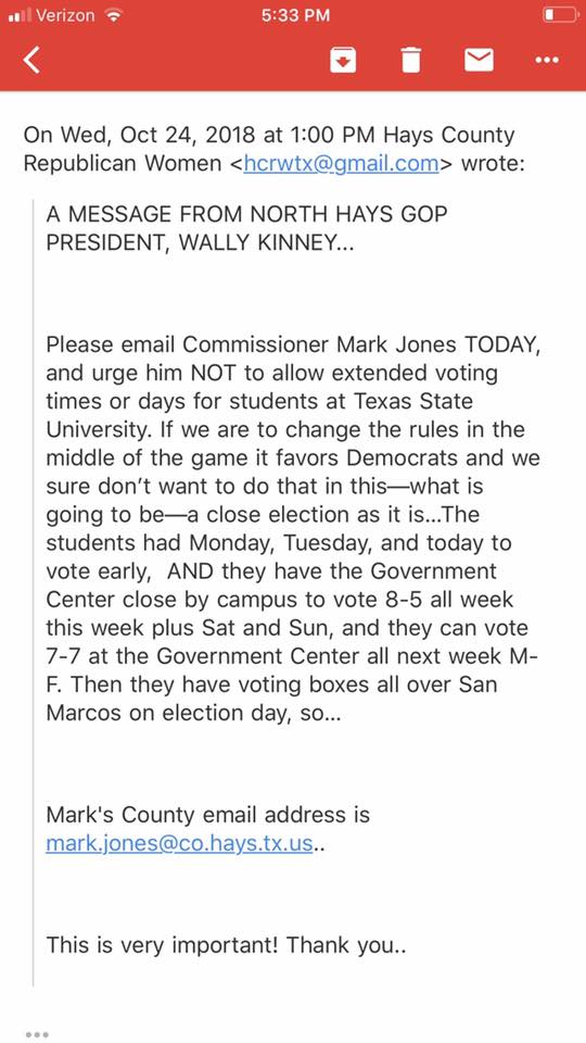 Bthale1121's tweet photo. @maddow  more student voter suppression in Texas https://t.co/123MbpjzBb https://t.co/NtULnIQxV7