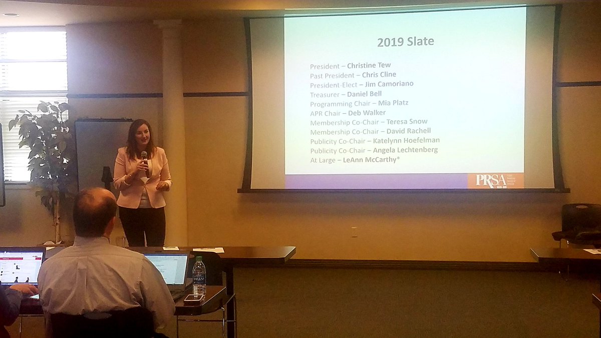 Just call her president. Congratulations to <a href="/TewChristine/">Christine Tew</a> and the full slate of officers elected to lead the 2019 #MidMoPRSA Chapter!