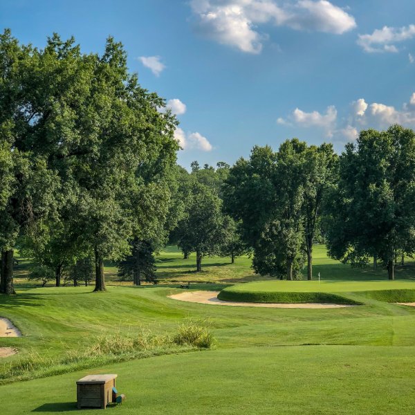 The 11th at Fox Chapel Golf Club is a signature Raynor par 3 with a deep fronting bunker encircling 3/4 of the green. Getting up and down is no picnic. Luckily it only plays 156 yards and slightly downhill. #GoForeIt #FoxChapel #golfcoursemarketing #golfcourses #Top100