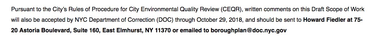 🗣 Have you voiced your opinion about NYC's $10+ billion plan to build 4 new monstrous jails to cage 1,000s of New Yorkers, most while they wait for trial? 

The written comment deadline is Monday, Oct 29!!

And #NoNewJailsNYC has info &amp; tips for you! Scroll through this thread👇