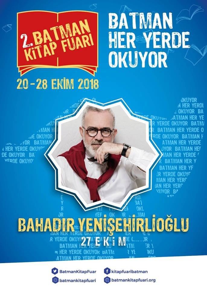 Yazarlarımızdan Bahadır YENİŞEHİRLİOĞLU 27 Ekim Cumartesi günü Batmanlı okurları ile buluşacaktır.
İmza Programı:   14.00-15.00 
Söyleşi : 15.00-16.00  
İmza Programı: 16.00-17.00 
<a href="/BatmanKitapFuar/">Batman Kitap Fuarı</a> <a href="/Yenisehirlioglu/">Bahadır Yenişehirlioğlu</a> <a href="/batmanvaliligi/">Batman Valiliği</a> @btmbld