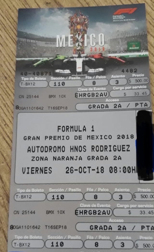 - #GPMéxico
Hola !! Tengo un boleto disponible para el día de mañana viernes, zona naranja. Ofrezcan...