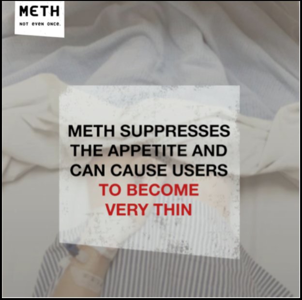 IDMethProject's tweet image. When using Meth, the body doesn’t get enough nutrients and it goes into a dangerous state of starvation. #Notevenonce