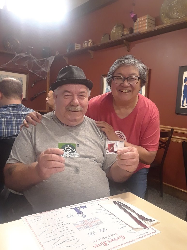For everyone who attended the Terminal site Charitable Campaign Kickoff event and heard about George.  A few very kind employees sent George the gift cards they won as door prizes at the event.  He was so appreciative and wanted to say thank-you for thinking of him!!!!