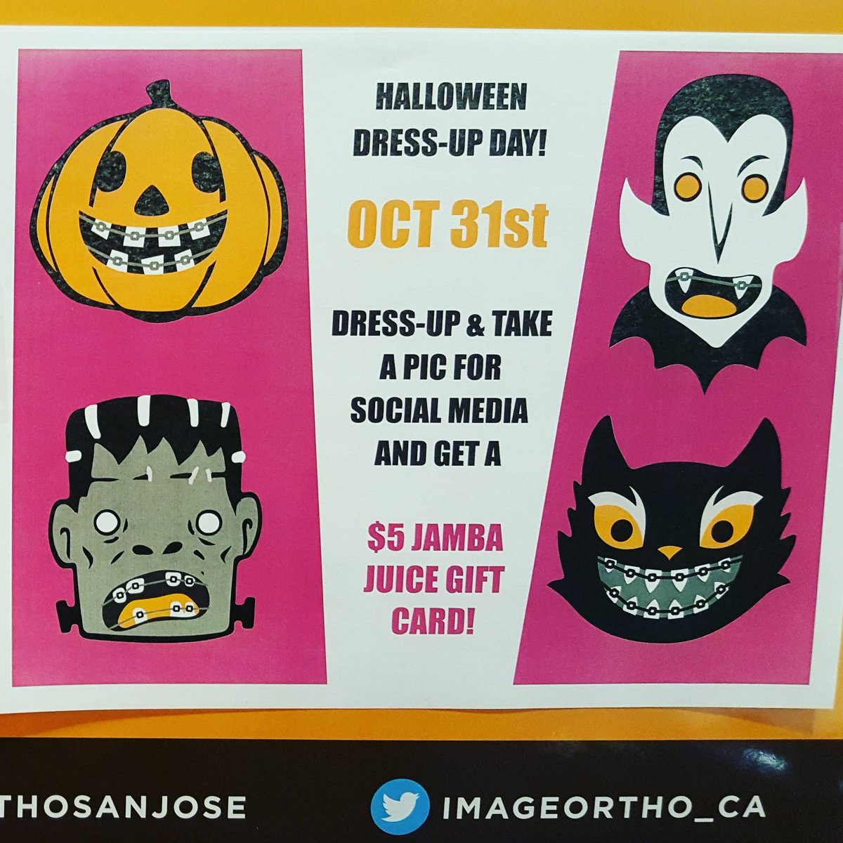 ImageOrthoCA's tweet image. Don&apos;t forget to Dress-up and take a pic for Social media! #smilemakers #halloweendressup
#imageorthosj