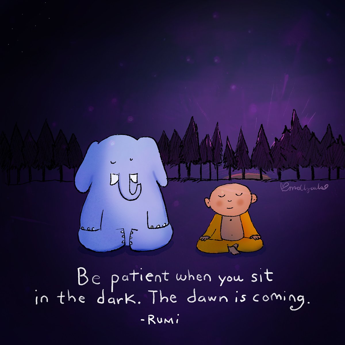 MindfulEveryday's tweet photo. "Be patient when you sit in the dark, Dawn is coming." ~ Rumi
#mindfulness 
 @BuddhaDoodles https://t.co/rRmGvsCv7m