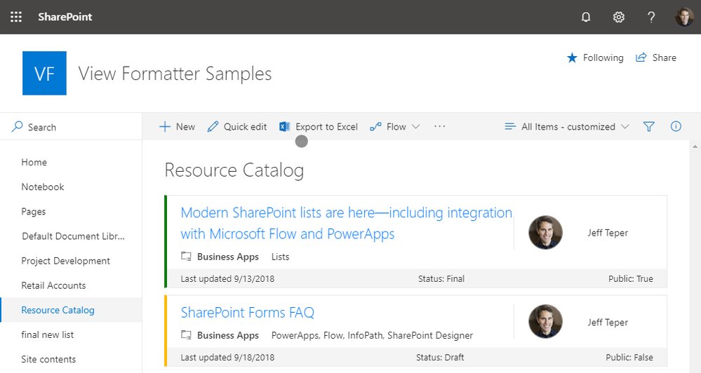 SharePoint's tweet photo. New #SharePoint view formatting samples now available. https://t.co/PhahtLuXK8 https://t.co/1plxh6rVkP