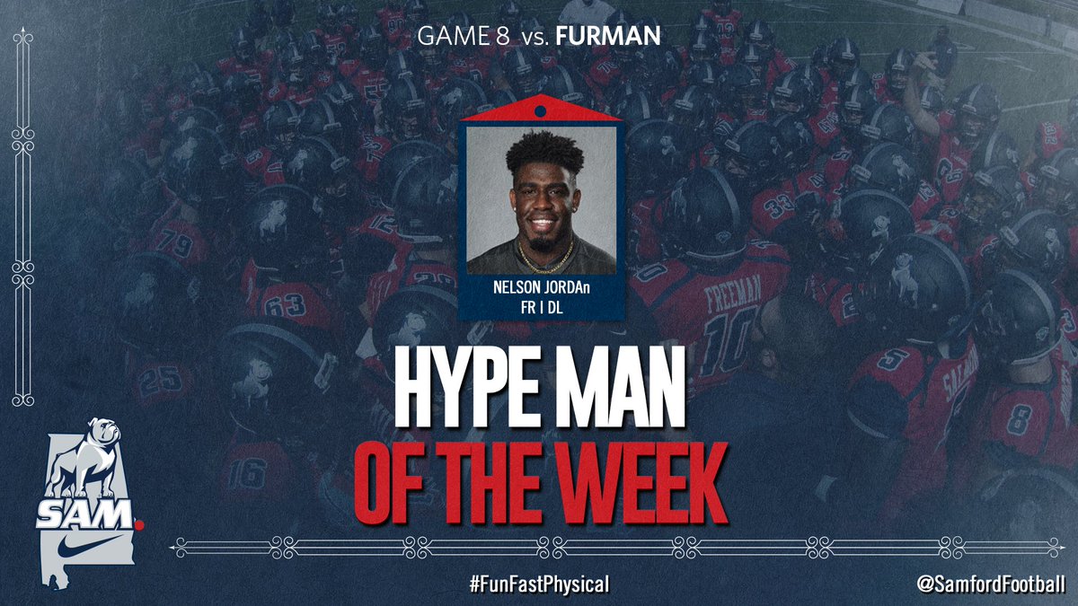 SamfordFootball's tweet photo. It takes a total team effort to put together a 3-game winning streak, but these guys stood out during the Furman prep week!

#FunFastPhysical
#AllForSAMford 🐶🐾 https://t.co/wWOwITvAWV