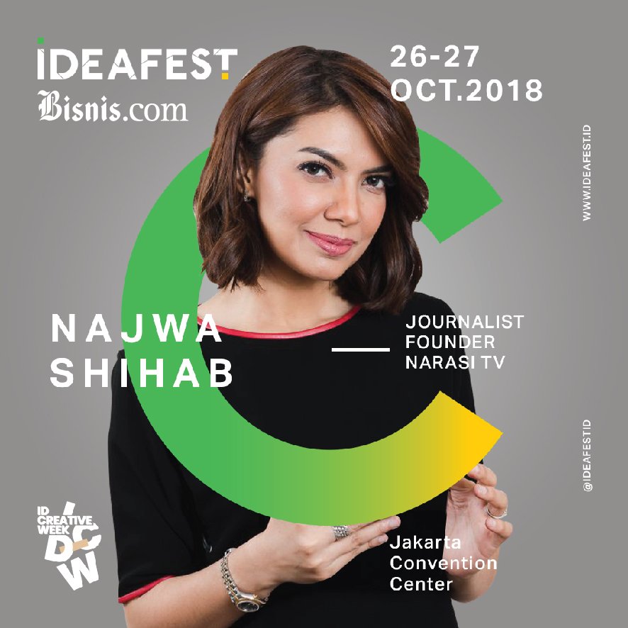 Bisniscom's tweet photo. Meet one of #IDEAFEST2018 speaker, she is Najwa Shihab.
She started Narasi with her partners, Catharina Davy, & Dahlia Citra in 2017. Najwa is well-known for her very successful talk show “Mata Najwa”, and her special reports during Aceh Tsunami in 2004.
#IDEAFESTINFO #GENERASIC https://t.co/Abr2vLo1fT