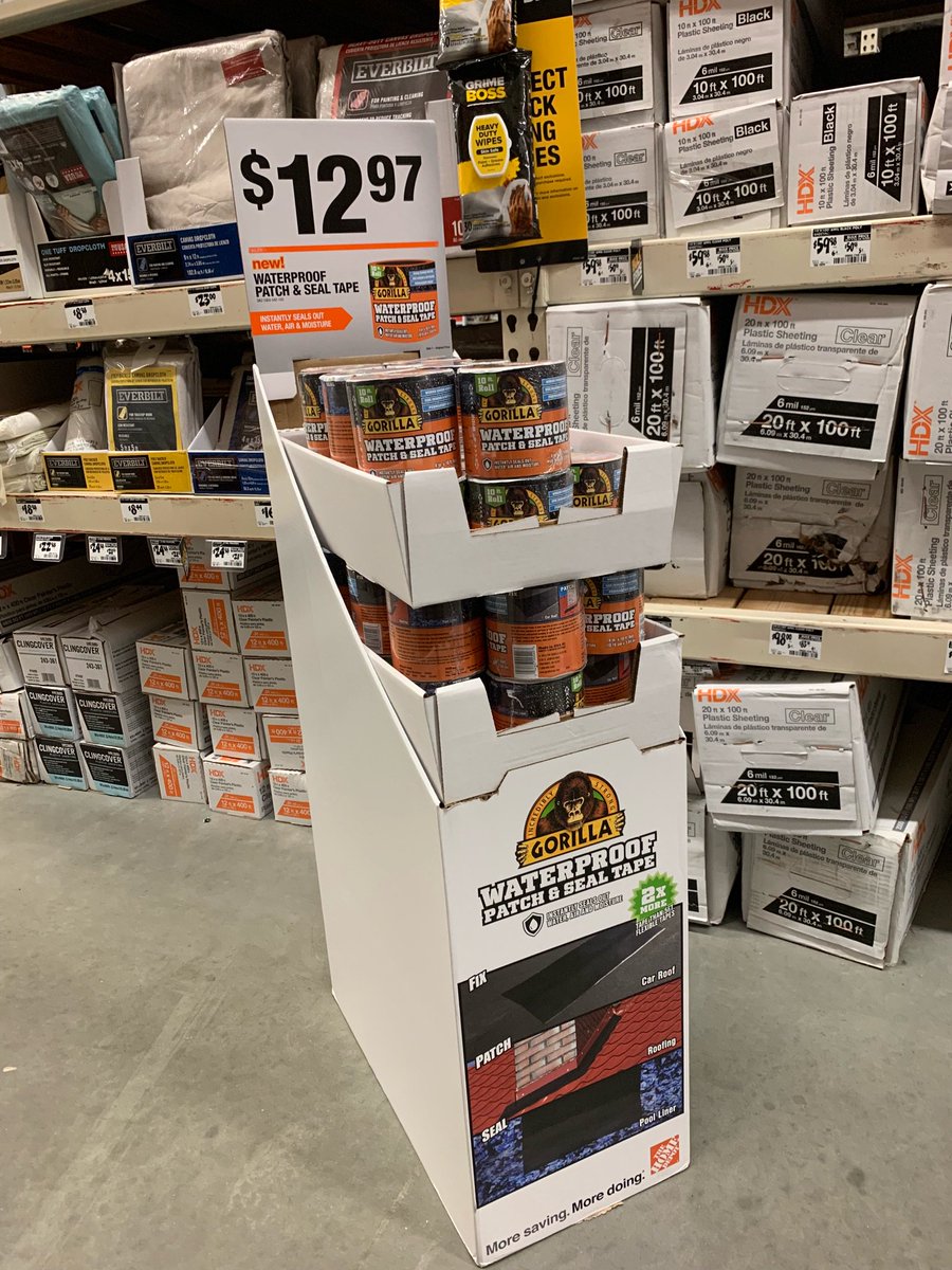 New product now hitting @HomeDepot stores. Gorilla Waterproof Patch & Seal. This tape is #gorillatough and is 2x the length of similar tape but at the same price. Excited about this new product!