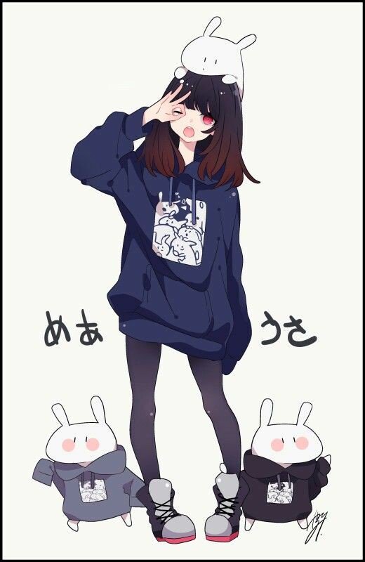 Kawaii Anime Girl that has Bunny Hoodie