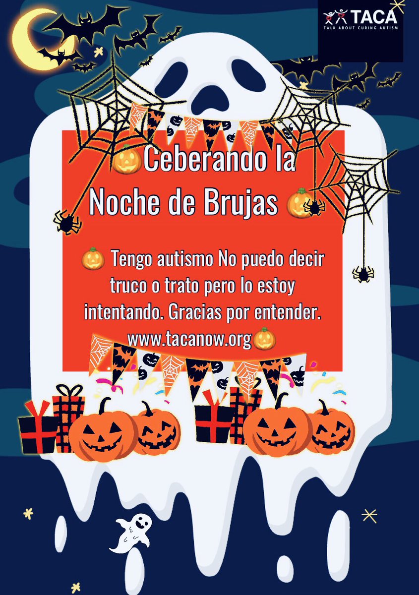 Sil7623's tweet photo. #tacanow #espanol #tacaespanol #Halloween #diadelosbrujos #autismo #autism
TACA tiene ideas para ayudar: lea sobre ellas y descargue estas útiles tarjetas de Halloween haciendo clic aquí:
https://t.co/3AeNVXQCjk https://t.co/pAZHHMvXIy