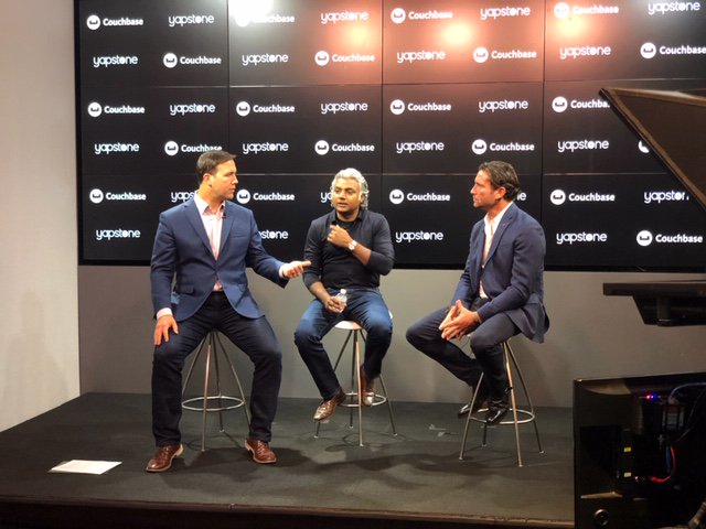 After a busy few days at <a href="/money2020/">Money20/20</a> our Co-Founder and CEO, @tvillante, keeps business rolling as usual discussing fintech innovation with our partner, <a href="/couchbase/">Couchbase</a>.
<a href="/Jack_Cassel/">Jack Cassel</a>, VP of <a href="/Nasdaq/">Nasdaq</a> 
<a href="/RaviMayuram/">Ravi Mayuram</a>, CTO of <a href="/couchbase/">Couchbase</a>
Tom Villante, Co-Founder and CEO of <a href="/YapStone/">Yapstone</a>
