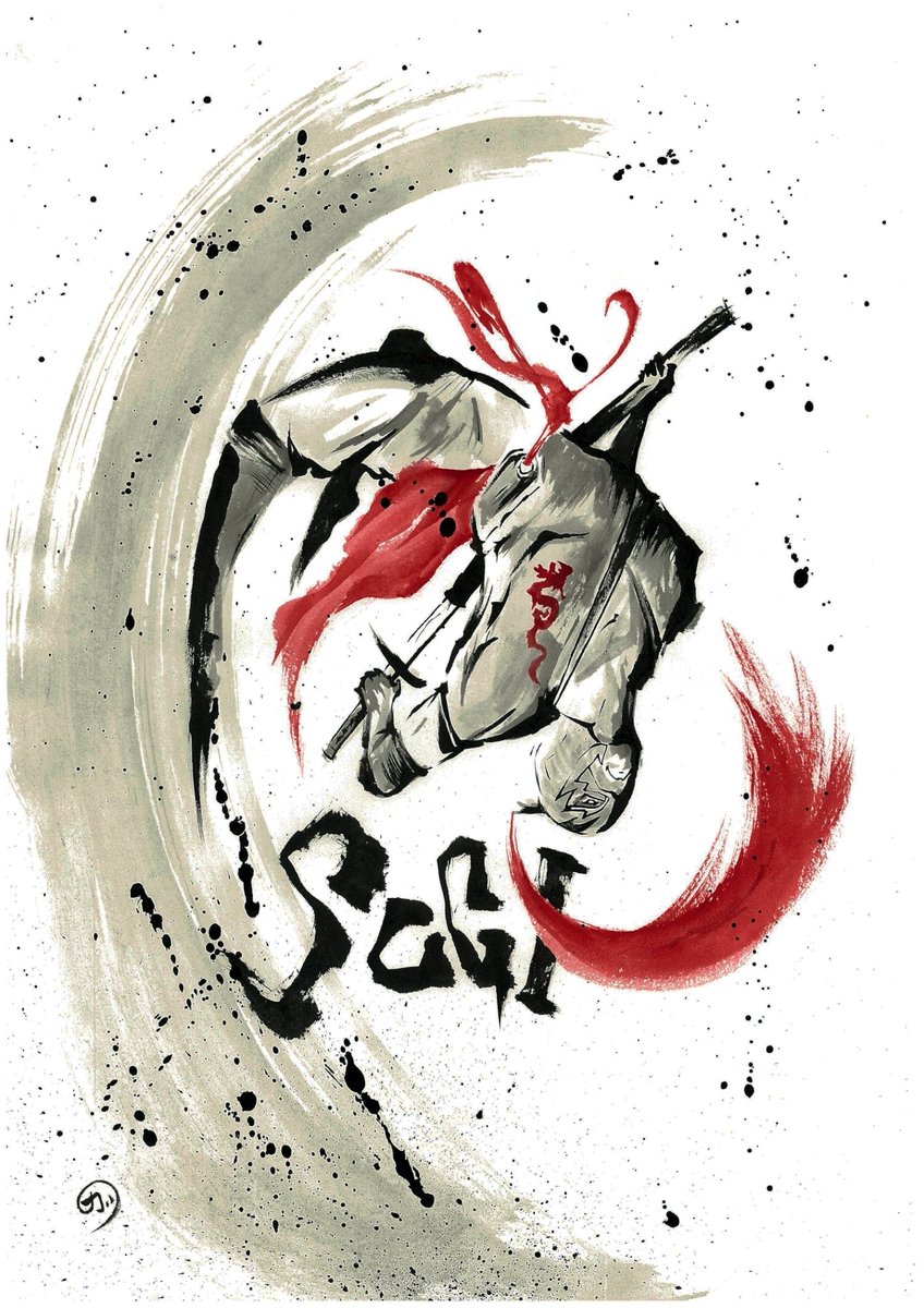 墨絵画家カツ Katsu Sugi Sugi Samurai 日本の覆面レスラー 身長165cmと小柄だけど その身のこなしと言ったら忍者のそれよ 大柄な選手が多い中 バク転やロープの上を走ったり Sugi選手にしかない個性に魅了される ほんとに カッコいい
