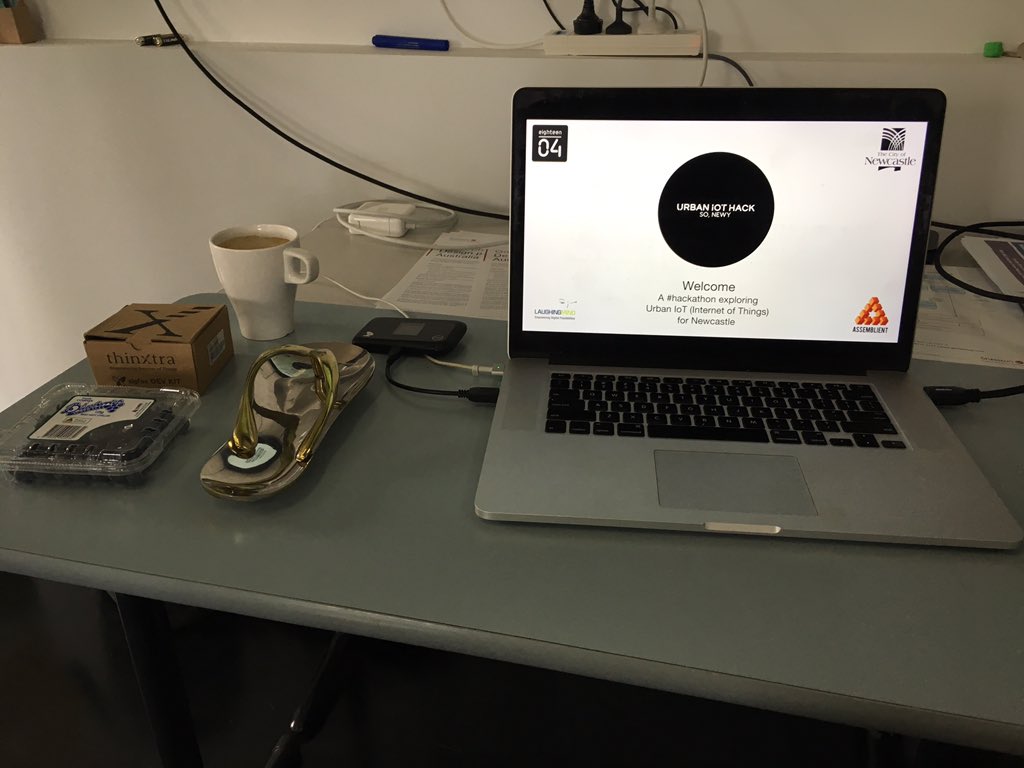 laughingmind's tweet photo. #hackathon hosts have needs too. Berries, @thinxtra #xkit #coffee &amp; inspiration from #newiawards to spur  teams onto new innovative creations #UrbanIoTHack #SoNewy https://t.co/iGtnFU7grf