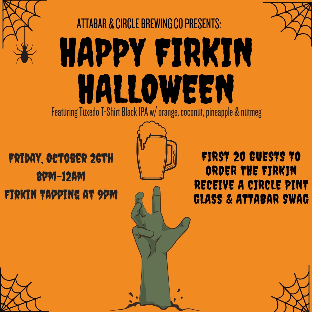 Start your Halloween weekend off with us <a href="/AttabarATX/">Attabar</a>! We’ll be tapping the firkin at 9 PM. First 20 drinkers of the firkin revive some dope swag. Costumes are highly encouraged. #austinevents #halloween #austinbeerweek
