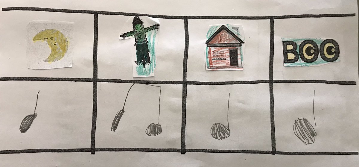 The lower grades composed using one syllable (quarter note) and two syllable (eighth note pair) “Halloween” words!