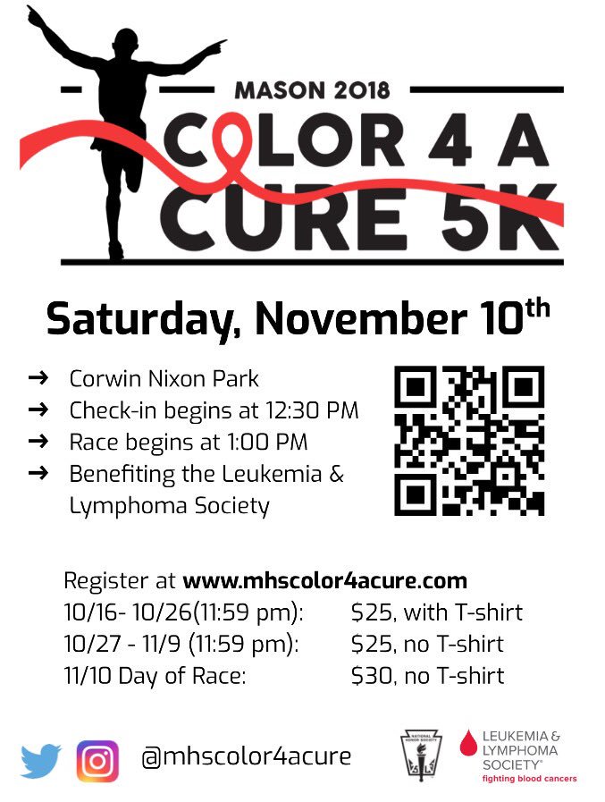 Color 4 A Cure 5k is BACK!!
❤️💛💙💜💚
Great event for an even better cause! 

You know the drill: come out, get blasted with with color, go crazy with your friends, all while supporting  Leukemia and Lymphoma Society!!

Register Here: mhscolor4acure.com

<a href="/MHSColor4ACure/">MHS Color 4 A Cure</a>