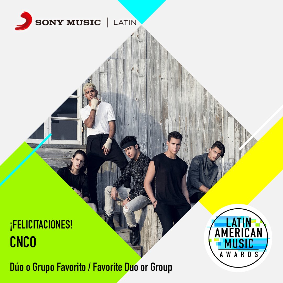 SonyMusicLatin's tweet image. ¡Otro premio #CNCOwners! 💜🙌¡Felicitaciones a @cncomusic por ganar en la categoría Dúo o Grupo Favorito de los @latinamas #LatinAMAs2018! 🎉🙌