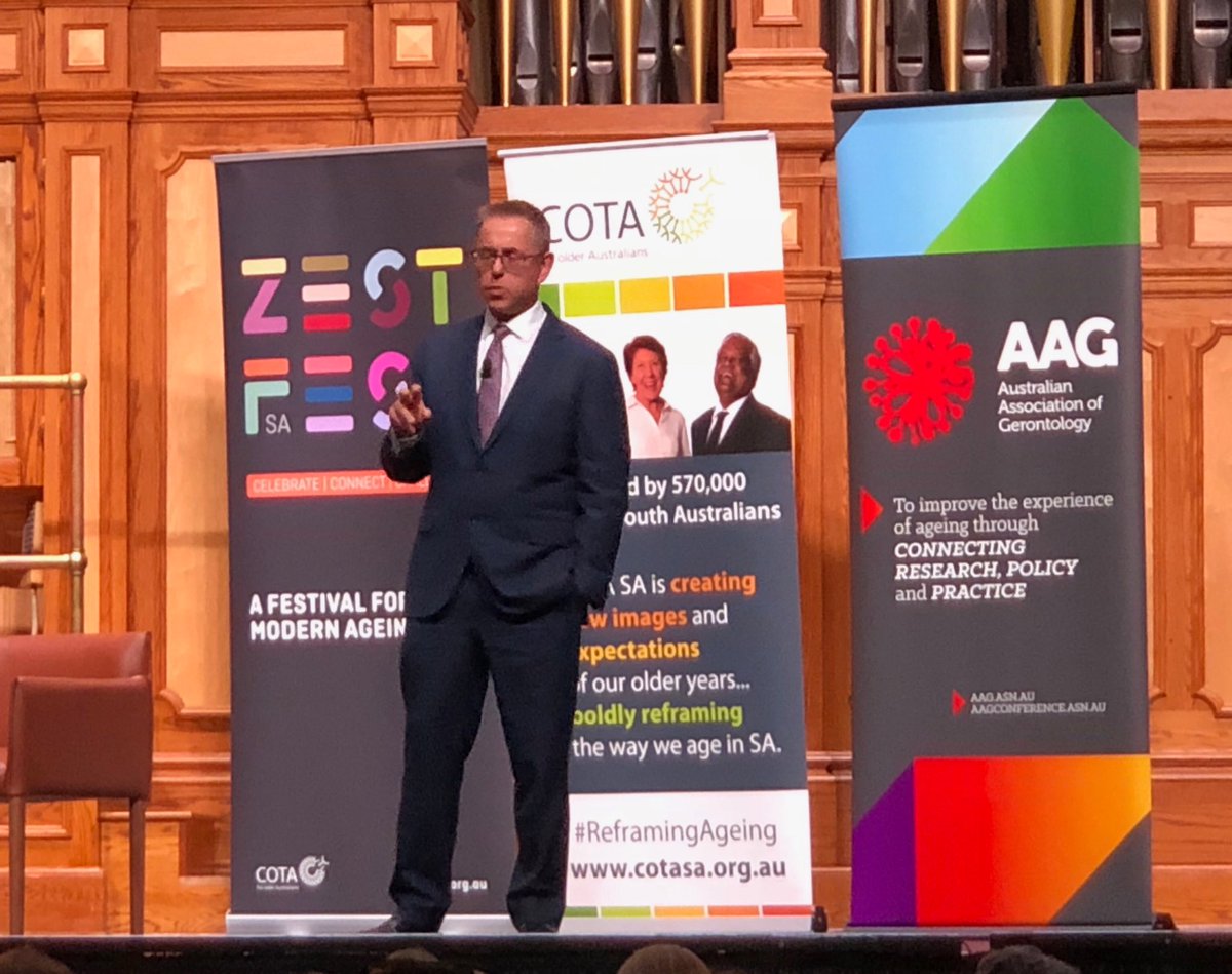 BMPConsulting's tweet image. Great session with @normanswan opening #Zestfest @COTASouthAus #ReframingAgeing Reminds us we are “Living Younger Longer”. What are the secrets to successful #ageing ? Social connections, resistance exercises, learning new things, optimism, flexibility and having a purpose