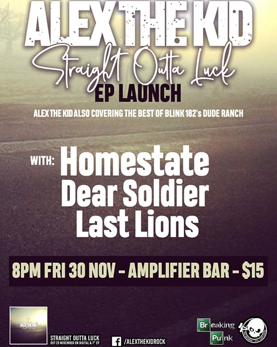 AlexTheKidBand's tweet photo. Oh yes we are VERY stoked on this one!  Our Straight Outta Luck EP launch show is going to be a rager with some of our favourite Perth bands, hope to see you there friends!! https://t.co/ZKdOddt5f2