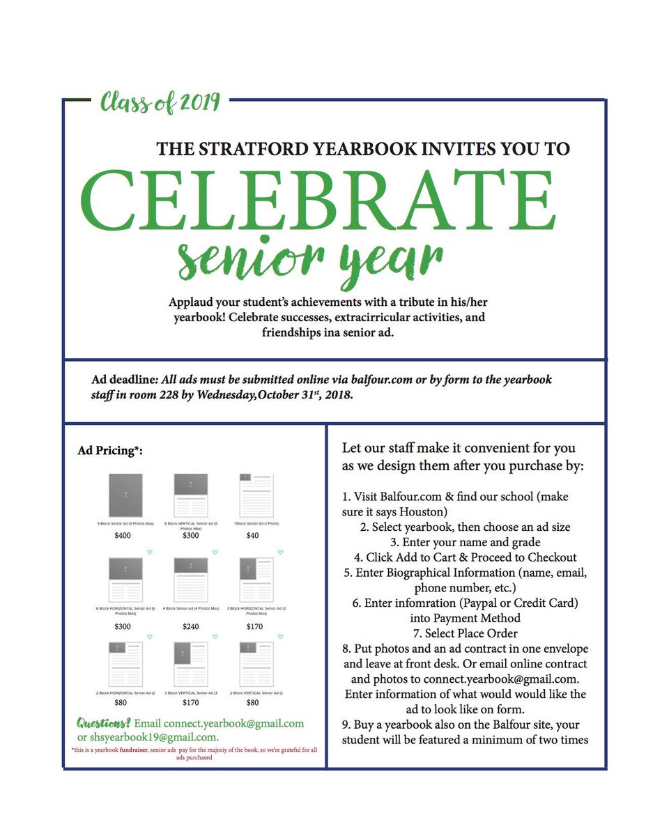 Senior ads are due in LESS THAN A WEEK!! Don’t pass up this opportunity to celebrate senior year! Order yours today at balfour.com or pick up a form in front of the library