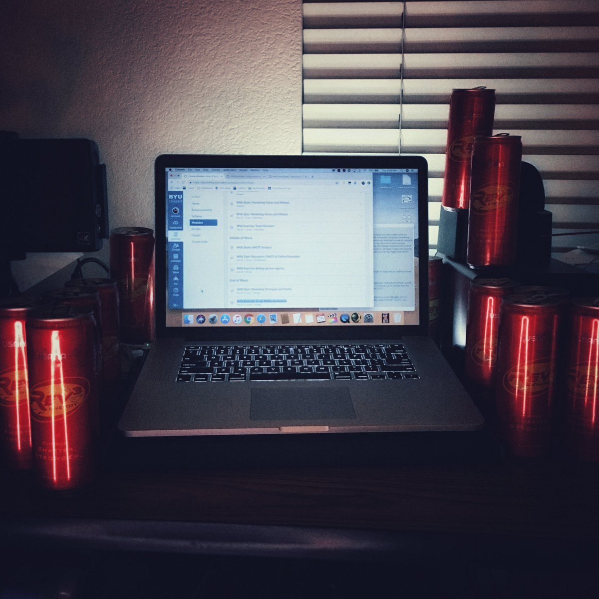 Studying SWOT analysis in my social media marketing class. Late nights sipping #REV3Energy. Cheers!😴🍷💥🤩