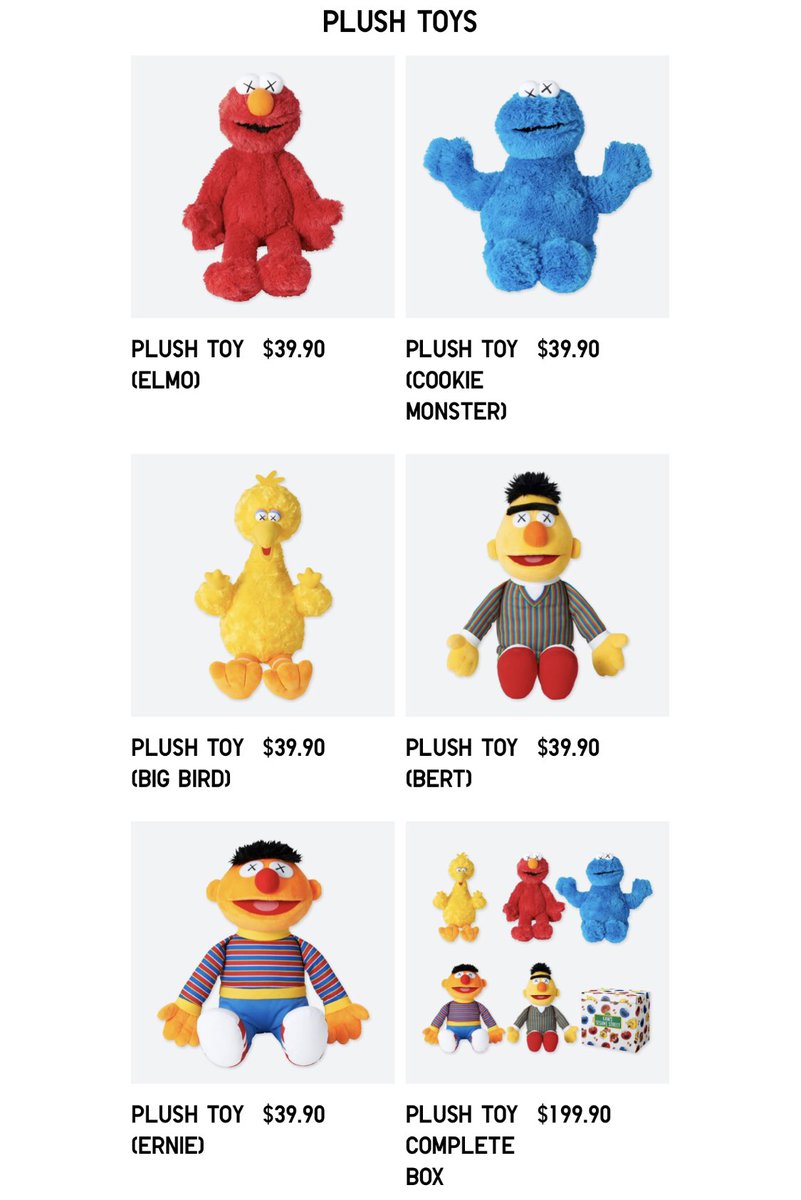 kaws sesame street uniqlo plush toy complete box set multi