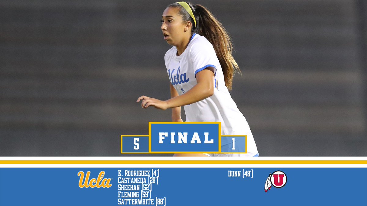 FINAL: UCLA 5, UTAH 1

The Bruins win their seventh straight to improve to 12-3-1 overall, 7-2-0 in the <a href="/pac12/">Pac-12 Conference</a>.

#UCLAvsUTAH | #GoBruins