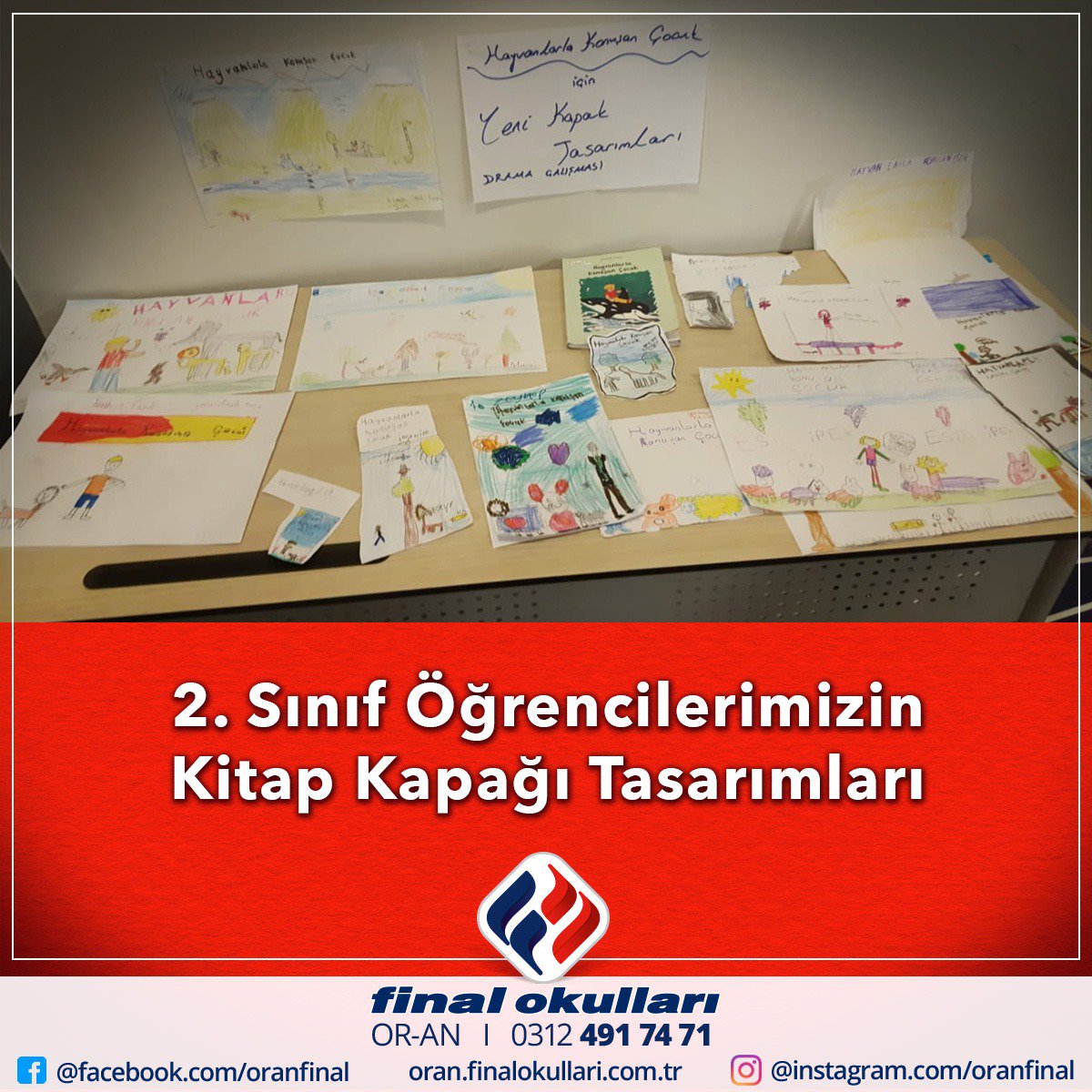 öğrencilerimizi kitap kapak tasarımına ilişkin bilgilendirdi. Öğrencilerimizin kitap kapak tasarımları "Hayvanlarla Konuşan Çocuk" için oldu.