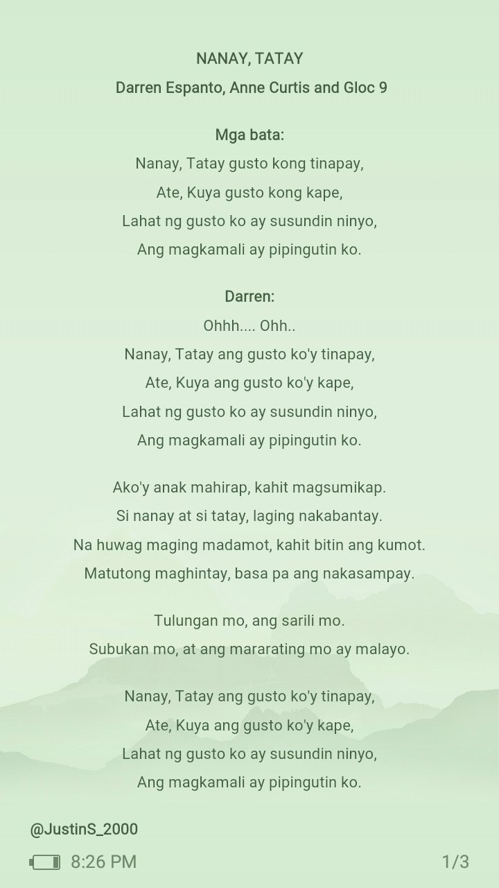 Nanay Tatay Gusto Kong Tinapay Lyrics