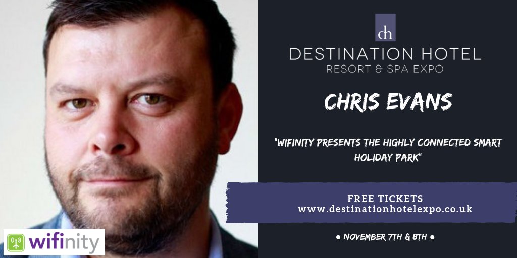 DestinationHRS's tweet image. Head over to Theatre 9 by 3.30pm to watch Chris Evans (Wifinity) seminar &quot;Wifinity presents the Highly Connected Smart Holiday Park.&quot; | #DestinationBiz