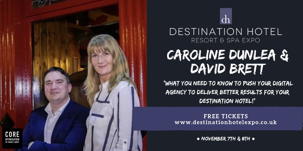 DestinationHRS's tweet image. Head over to Theatre 9 by 11am to catch Caroline Dunlea &amp;amp; David Brett (@CoreOptimise) seminar on &quot;What you need to know to push your Digital Agency to deliver better results for your Destination Hotel!&quot; | #DestinationBiz