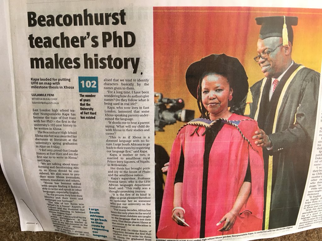 Christine Hobden on Twitter "The first Fort Hare PhD with a thesis
