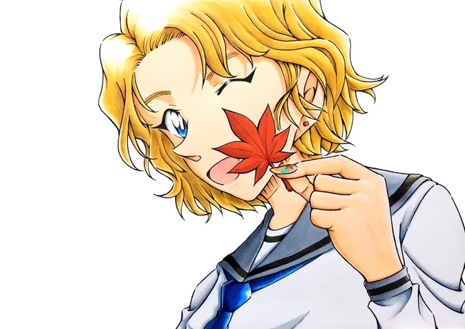 - 紅葉と紅葉 -

もうすっかり秋も深まって紅葉が見ごろの季節になりましたね。
ってことで、紅葉(モミジ)を持ってる紅葉(もみじ)描きました! 