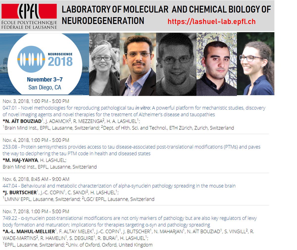 LashuelLab's tweet image. Excited to be heading to the #SfN2018 @Neurosci2018  N2018 in San Diego! Come talk to us at the poster sessions and symposia! #EPFL #EPFLsv