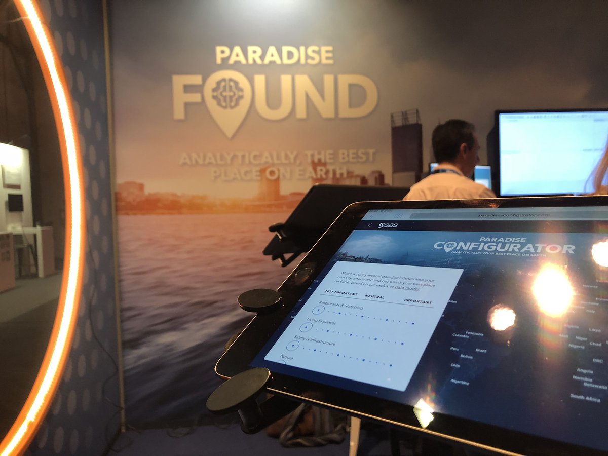 mhilbers77's tweet photo. What is YOUR paradise to live and work? Find out yourselve at the SAS booth, love to hear your outcome!  #aia18 @SASsoftware #innovation https://t.co/P1lCYVUlmi