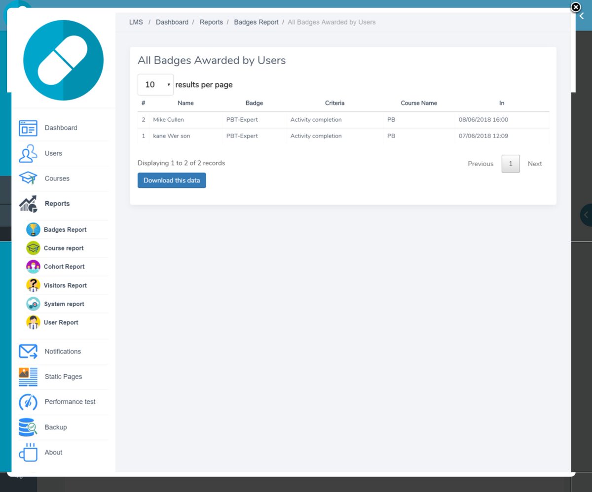 Software3E's tweet image. Here we see an example of a Corporate LMS awarded badges report.

#corporateLMS #LMSfeature #BadgesReport