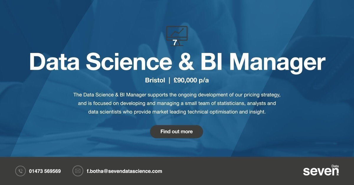 Seven_Data7's tweet image. Do you have telematics pricing experience?
Are you an qualified with the C.I.I?
Have you turned your hand to B.I management over the last few years?

If so, get in touch!
f.botha@sevendatascience.com