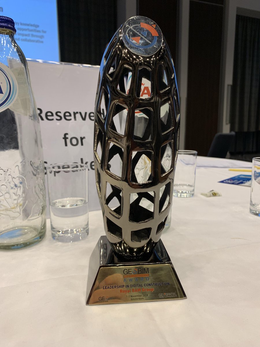 BAMGroup_EU's tweet photo. Proud of the Royal BAM Group Digital Construction team led by @mfdejonge to receive the GeoBIM award ’Leadership in Digital Construction’ at the GEO|Design+BIM conference in Amsterdam #GEODESIGNBIM #Congrats https://t.co/rcbb2BHq6W
