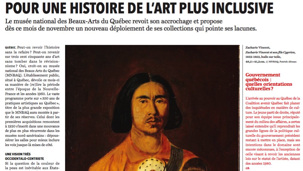 [#NEWSCanada] Pour un histoire de l'art plus inclusive. Par Jérôme Delgado 👉 à lire dans #TANeditionfrancaise #print Cc <a href="/mnbaq/">Musée national des beaux-arts du Québec</a>