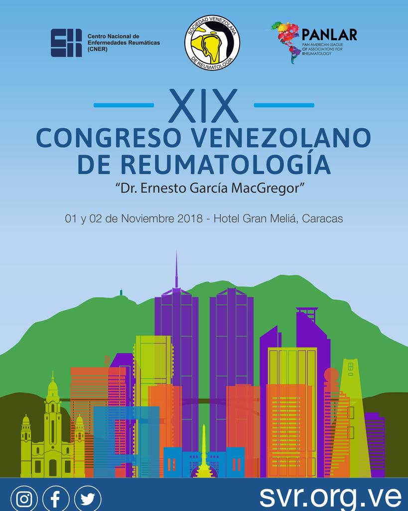 SvrOrg's tweet photo. Hoy segunda jornada del XIX Congreso Venezolano de Reumatología.
El enlace de acceso gratuito a la Sala Virtual de la Sociedad Venezolana de Reumatología, para todos nuestros eventos on-line es
*https://t.co/uDYWqowPxh*
#Reumatologia #SoySVR #CVR2018 https://t.co/TcQsoGCuEa