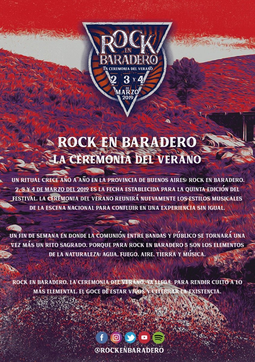 SegmentoRock's tweet photo. 📢 #AlertaManija | @RockEnBaradero 2019 ya tiene fecha. El clásico del verano se transforma en #Ritual en su 5ta edición | Cc: @nadyacabrera1 @gonnagoprod | +Info próximamente. https://t.co/2v88IKXSWX